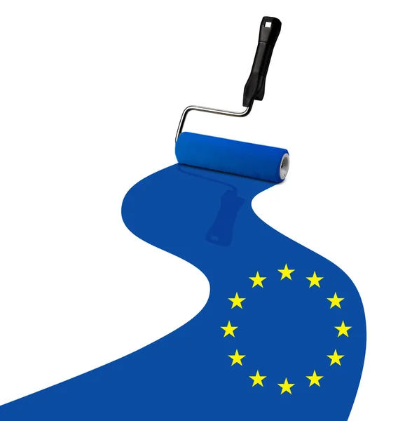 Paint roller painting Europe flag — Stock Photo, Image