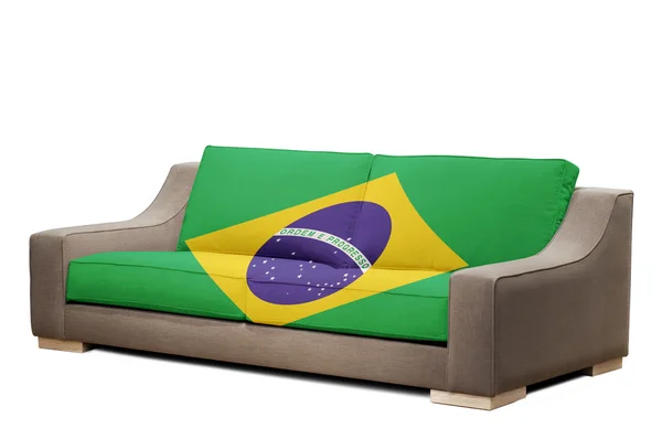 Modernes Sofa mit brasilianischer Flagge (Clipping path) ) — Stockfoto