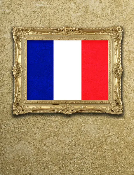 Flag from French exposition in gold frame — Stock Photo, Image