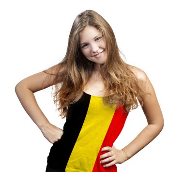 genç kadın uzun kıvırcık saçları ve bir t-shirt, Belçika