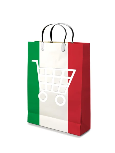 İtalya bayrağı ile alışveriş çantası. perakende iş — Stok fotoğraf