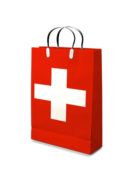 Bolsa de compras con bandera suiza. Comercio al por menor —  Fotos de Stock