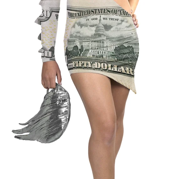 Design ruha egy ötven dollár Megjegyzés futurisztikus fiatal nő- — Stock Fotó