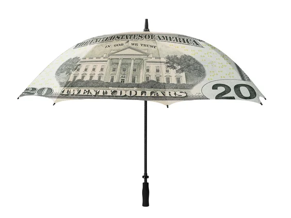 Business concept: umbrella with a twenty dollar bill -recto — Stock Photo, Image