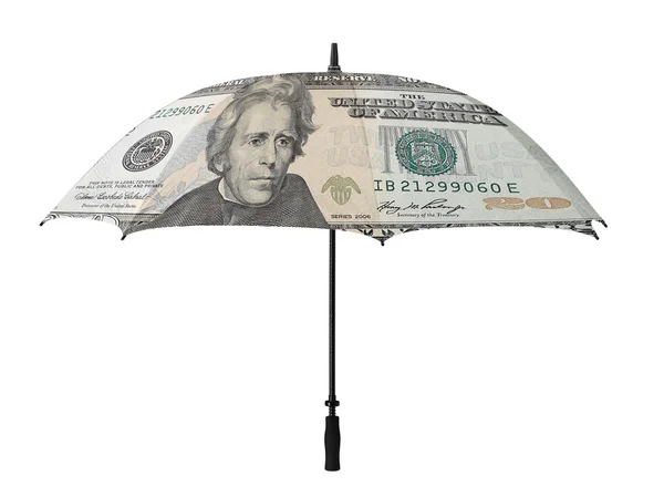 Business concept: umbrella with a twenty dollar bill -verso — Stock Photo, Image