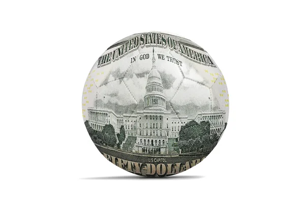 Soccer balls with fifty dollar note - recto — Stock Photo, Image