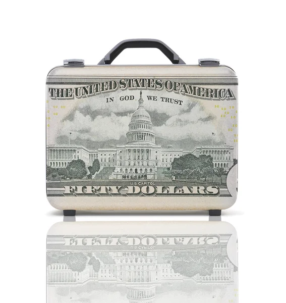 Business suitcase for travel with reflection and 50 dollars note — Stock Photo, Image