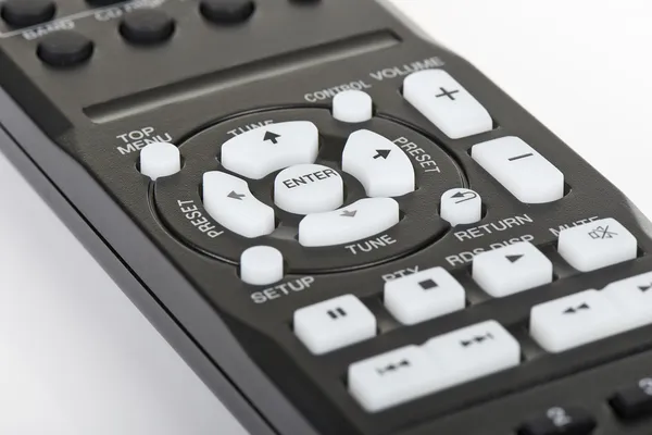 Remote control keypad black in closeup on white isolated — Stock Photo, Image