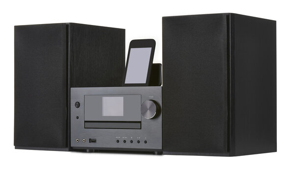 Network receiver system,digital usb, cd player and mp3 against white background