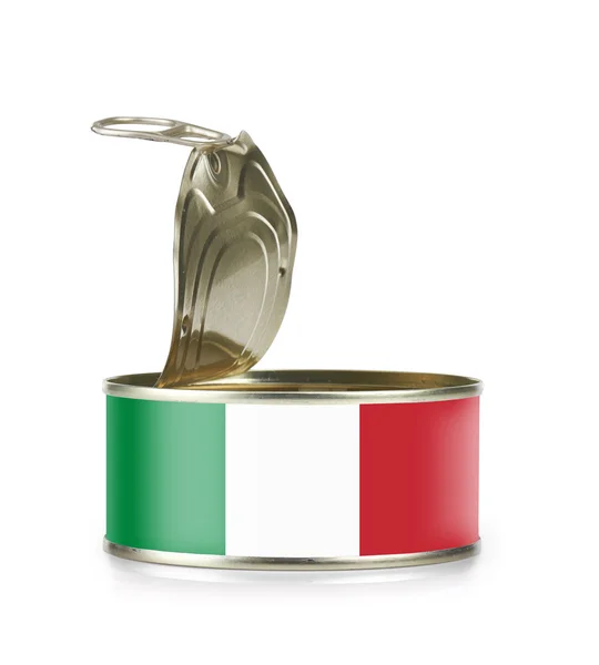 Abra uma lata vazia com bandeira Italia — Fotografia de Stock