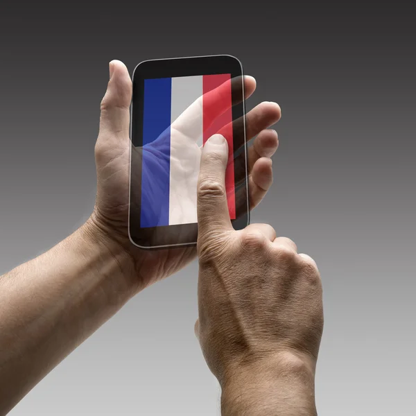 Bedrijf Franse vlag scherm slimme telefoon — Stockfoto