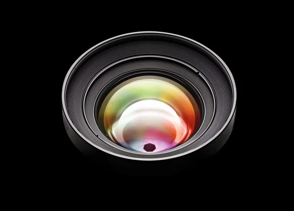 Black camera lens with multicolored lens — Stock Photo, Image