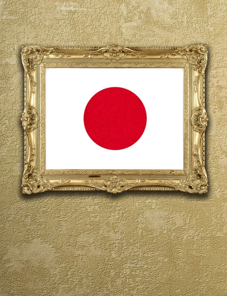 Vlag van japan expositie in gouden frame — Stockfoto