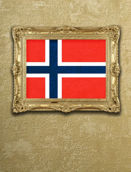 Flag from Norway exposition in gold frame — Stock Photo, Image