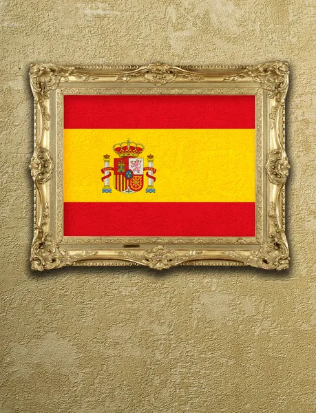 Bandeira da Espanha exposição em moldura de ouro — Fotografia de Stock