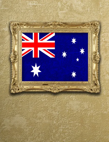Vlajka z Austrálie výstavě ve zlatém rámu — Stock fotografie