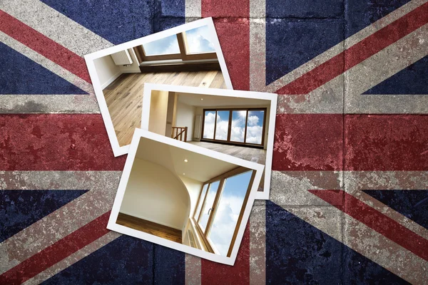 Grunge flagged uk Hintergrund mit renoviertem Haus auf Instant Fram — Stockfoto