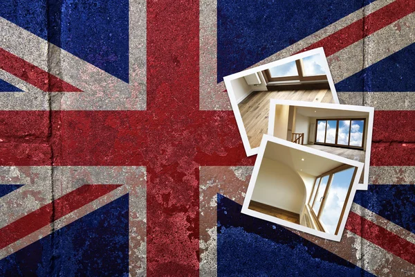 Grunge flagged UK background with renovated home on Instant fram — Stock Photo, Image