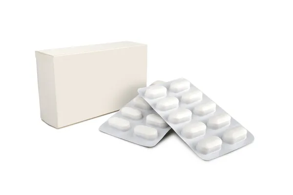 Pills blister out of the box - clipping path — Stock Photo, Image