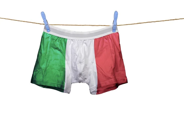 Ropa interior con la bandera de Italia en una cuerda —  Fotos de Stock