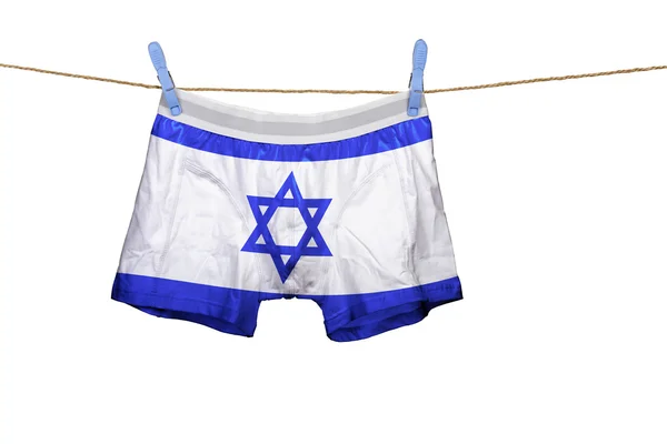Roupa interior com a bandeira de Israel em uma corda — Fotografia de Stock