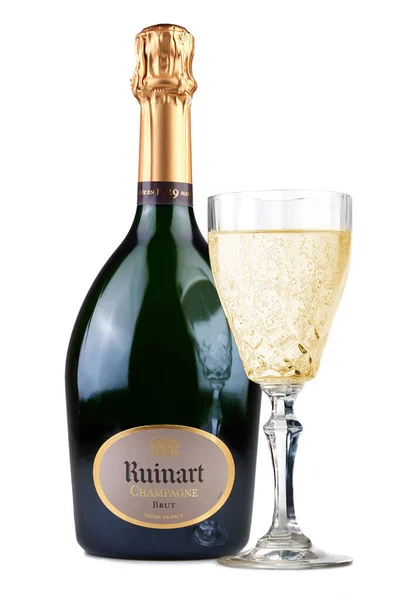 Bruxelles Belgio Novembre 2020 Bottiglia Champagne Ruinart Bicchiere Pieno Isolato — Foto Stock