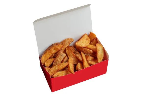 Delivery Bucket Box Fried Potatoes Isolated Clipping Path — Stock Photo, Image