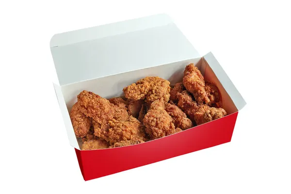 Κουτί Παράδοσης Τρία Διαφορετικά Είδη Τηγανισμένου Κοτόπουλου Απομονωμένη Διαδρομή Αποκοπής — Φωτογραφία Αρχείου