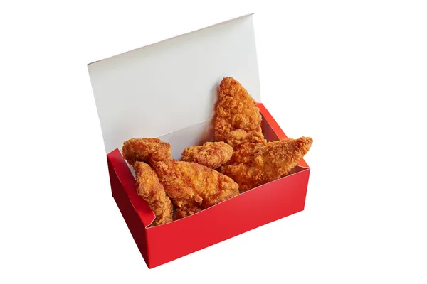 Κουτί Παράδοσης Τηγανιτά Ψήγματα Κοτόπουλου Απομονωμένη Διαδρομή Αποκοπής — Φωτογραφία Αρχείου