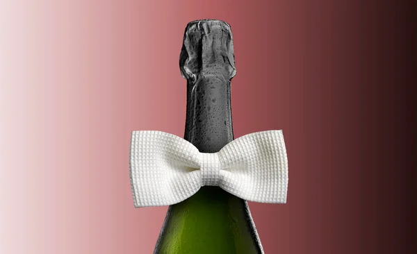 Berretto Nero Champagne Papillon Bianco Celebrare Evento Capodanno — Foto Stock