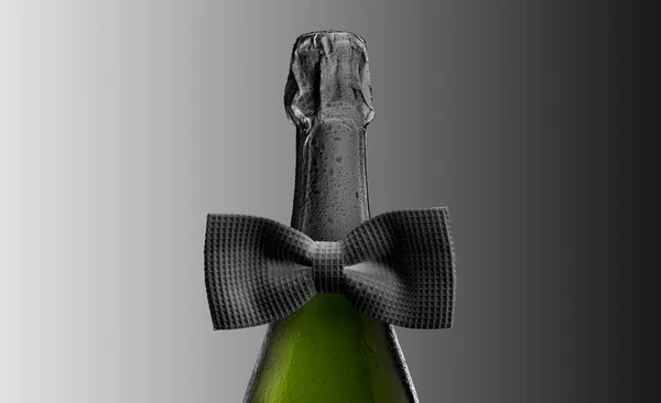新年のイベントを祝うためにシャンパンとブラックの蝶ネクタイのブラックキャップ — ストック写真