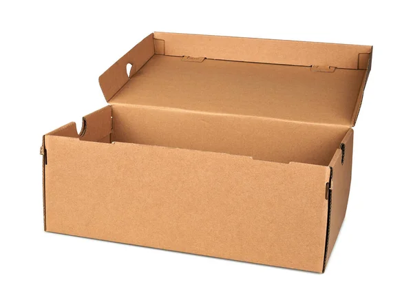 Geopende Bruine Post Verpakking Geïsoleerd Wit Met Clipping Pad — Stockfoto