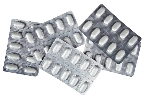 Blank Orvosi Gyógyszerek Tabletták Buborékcsomagolásban Izolált Fehér Nyírás Elérési — Stock Fotó