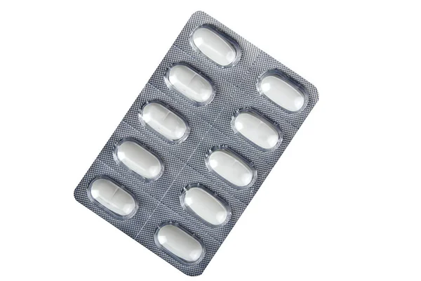 Blank Medical Drugs Pills Blister Isolated White Clipping Path Foto Stock