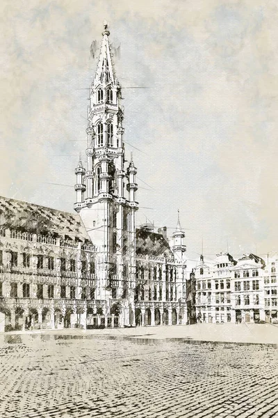 Illustration Sketch Main Square Brussels — ストック写真