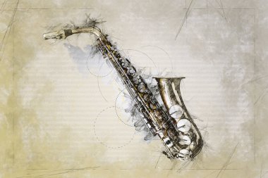Eski ve iyi kullanılmış bir saksafonun çizimi..