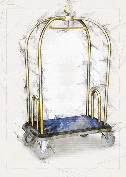 Illustration Sketch Luxury Hotel Baggage Cart — Stock Photo, Image