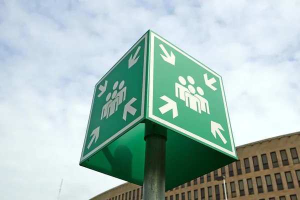 Meeting Assembly Point Sign Blue Sky — Stock Photo, Image