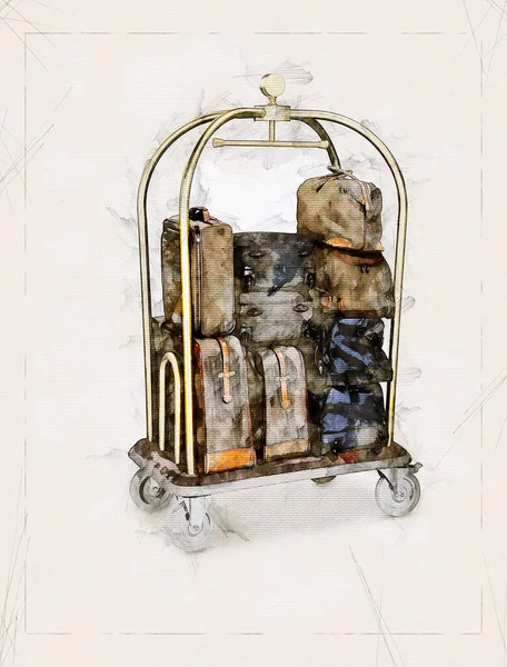 Illustration Sketch Luxury Hotel Baggage Cart Luggage — Stock Photo, Image