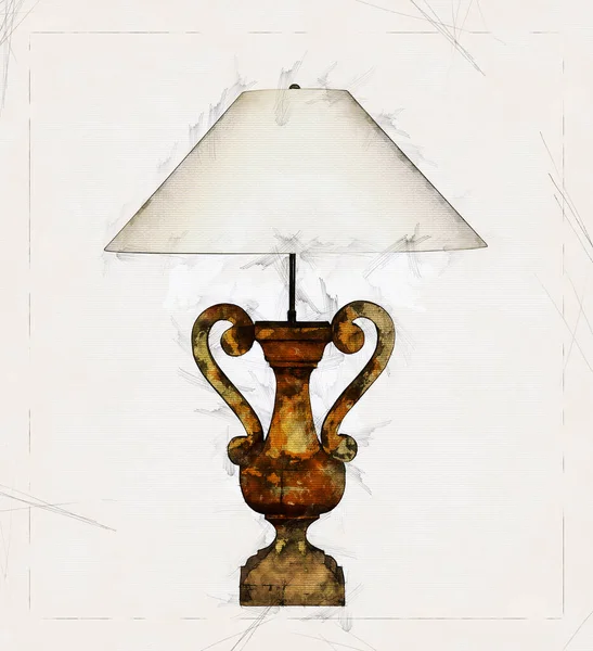 Illustration Sketch Vintage Retro Table Wooden Lamp — Stock Photo, Image
