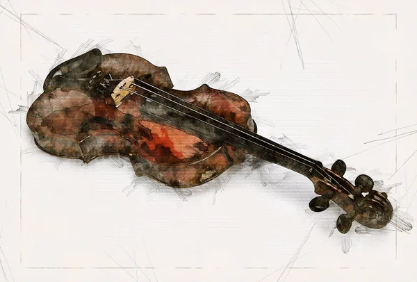 一幅美丽的老式木制小提琴的画图 — 图库照片