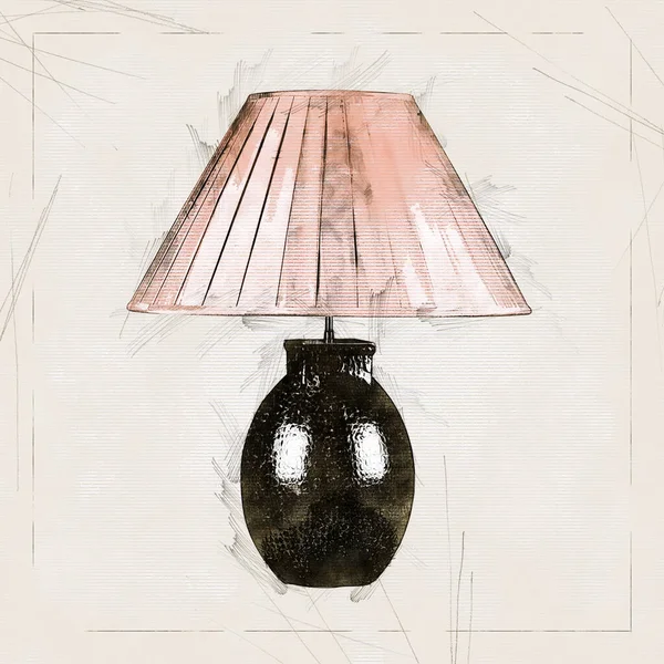 Ilustrace Náčrt Dekorativní Stolní Lampy Svlečeném Papíru — Stock fotografie