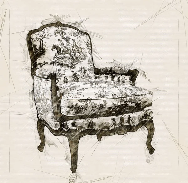 Ilustracja Szkic Luksusowego Fotela Vintage — Zdjęcie stockowe