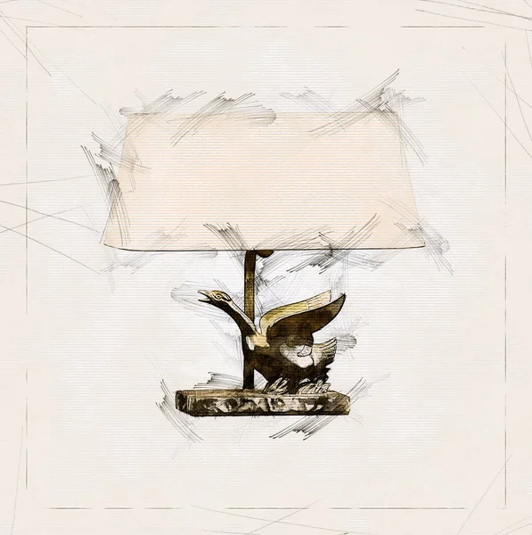 イラスト剥ぎ取った紙に装飾用テーブルランプのスケッチ — ストック写真