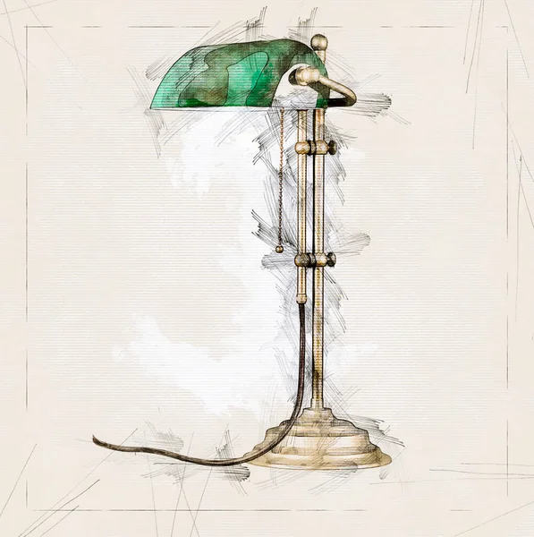 Illustratie Schets Van Decoratieve Tafellamp Gestreept Papier — Stockfoto