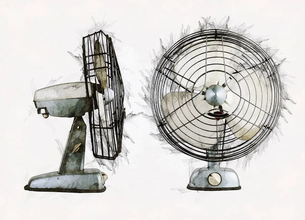 Illustratie Schets Van Twee Posities Van Vintage Ventilator — Stockfoto