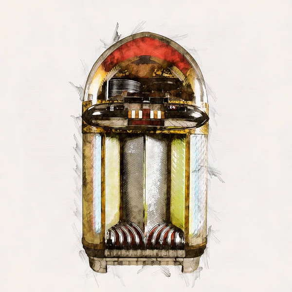 Illustration Sketch Old Jukebox Music Player — Stock Photo, Image