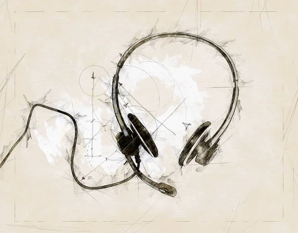 Illustratie Schets Van Een Audio Headset Gestript Papier — Stockfoto
