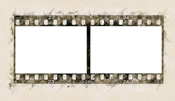 Illustration Sketch Two Pictures Film Strip Texture Blank Space — Stock Photo, Image