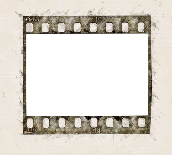 Ilustrasi Sketsa Dari Satu Gambar Tekstur Strip Film Dengan Ruang — Stok Foto
